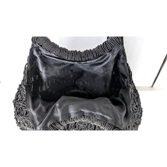 Vintage Rampage black beaded tassel fringe macramé slouchy handbag purse - Picture 5 of 5